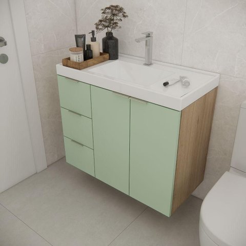Gabinete com Cuba Vittare 79,6cm Estilare Gab5004 Carv/verde