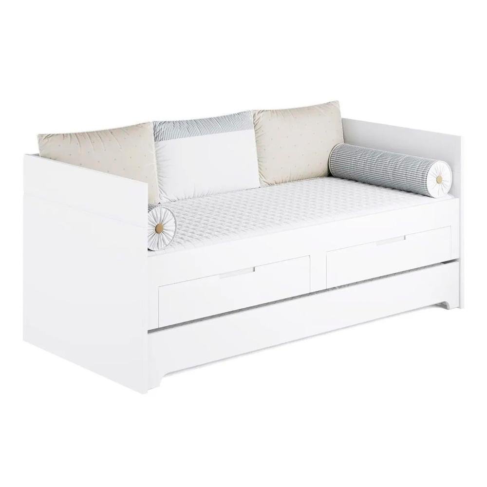 Cama Babá Com Encosto e Gavetas Coleção Soft Divicar - branco - 2