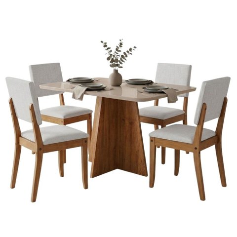 Conjunto Sala de Jantar Mesa 1,20m Moove 4 Cadeiras Linda
