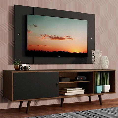 Rack Madesa Dubai com Pés e Painel para Tv até 58 Polegadas - Rustic/preto 7kd8