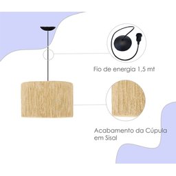 Lustre Luminária Pendente Cúpula Rústica em Corda Sisal - 3