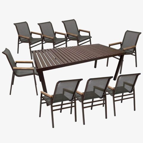 Jogo de Mesa Ripada 8 Cadeiras Praia de Jardim Piscina Jantar Marrom