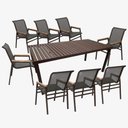 Ver imagem 1 de Jogo de Mesa Ripada 8 Cadeiras Praia de Jardim Piscina Jantar Marrom
