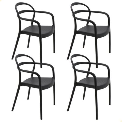 Kit 4 Cadeiras Tramontina Sissi Eco em Polipropileno e Fibra de Vidro com Braços Preto 92045409