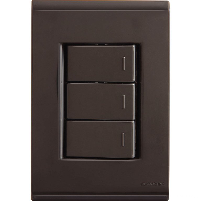 Conjunto 4x2 com 3 Interruptores Simples 10 A 250 V Tramontina Liz Grafite Tramontina Conjunto 4x2 com 3 Interruptores Simples 10 A 250 V Tramontina Liz Grafite Tramontina