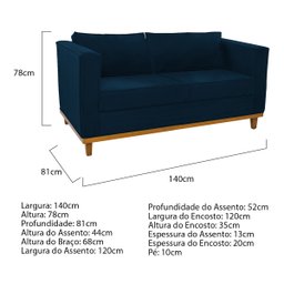 Sofá 2 Lugares Europa Suede Azul Marinho Doce Sonho Móveis - 4