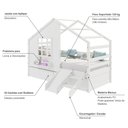 Ver imagem 6 de Cama Casinha com Janela com 02 Gavetas e Escada/escorregador Madeira Maciça Branco Housin