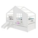 Ver imagem 4 de Cama Casinha com Janela com 02 Gavetas e Escada/escorregador Madeira Maciça Branco Housin