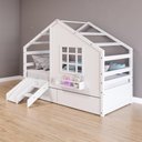 Ver imagem 1 de Cama Casinha com Janela com 02 Gavetas e Escada/escorregador Madeira Maciça Branco Housin