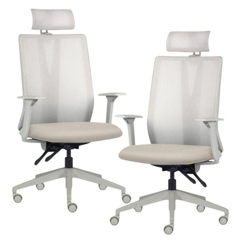 Kit 2 Cadeiras Escritório Giratória Presidente Flow F02 Base Cinza Sintético Bege - Lyam Decor