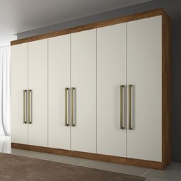 Guarda-roupa Roupeiro Bergamo 6 Portas 100% Mdf Costa 6mm - Braúna/ Off-white - 2