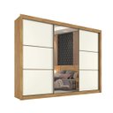 Ver imagem 2 de Guarda-Roupa Roupeiro Braga 3 Portas com 1 Espelho 100%Mdf - Amendoa/Off-White - Europa