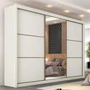 Ver imagem 1 de Guarda-roupa Roupeiro Braga 3 Portas com 1 Espelho 100%mdf - Off-white/amendoa - Europa