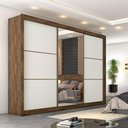 Ver imagem 2 de Guarda-Roupa Roupeiro Braga 3 Portas com 1 Espelho 100%Mdf - Brauna/Off-White - Europa