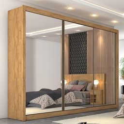 Guarda-Roupa Roupeiro Braga 3 Portas com Espelhos 100%Mdf - Amendoa - Europa - 1