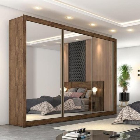 Guarda-Roupa Roupeiro Braga 3 Portas com Espelhos 100%Mdf - Brauna - Europa