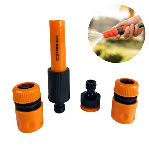 Jogo de Conectores Engate Rápido com Esguicho Regulável Starfer para Mangueira 1/2 com 4 Peças