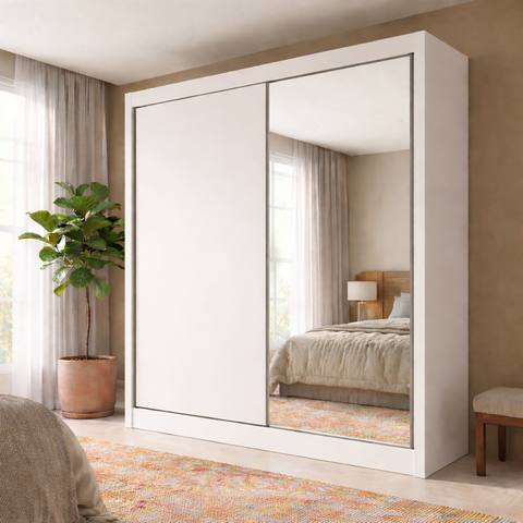 Guarda-roupa Roupeiro Zurique 2 Portas com 1 Espelho 100% Mdf - Off-white - Europa