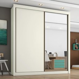 Guarda-Roupa Roupeiro Zurique 2 Portas com 1 Espelho 100% Mdf - Off-White - Europa - 2