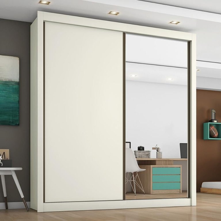 Guarda-Roupa Roupeiro Zurique 2 Portas com 1 Espelho 100% Mdf - Off-White - Europa