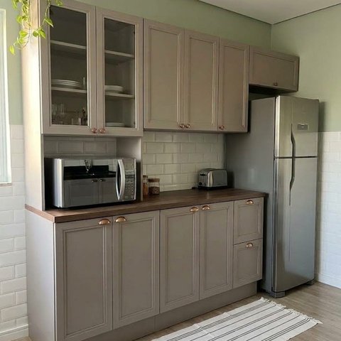 Cozinha Compacta Modulada 4 Peças 10 Portas e 2 Gavetas com Tampo e Pés Reguláveis 270x213x50cm