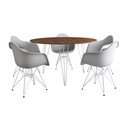 Ver imagem 2 de Mesa Jantar Redonda 110cm Amêndoa Clips 3 Pés com 5 Poltronas Eames Eiffel Brancas Ferro Branco