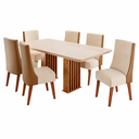 Ver imagem 1 de Conjunto Sala de Jantar 6 Lugares Retangular Tampo de Vidro/MDF Dubai Cobre/Off White/Linho Bronze -