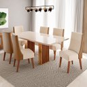 Ver imagem 2 de Conjunto Sala de Jantar 6 Lugares Retangular Tampo de Vidro/MDF Dubai Cobre/Off White/Linho Bronze -
