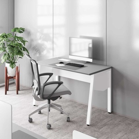 Plataforma Individual Trabalho Escritório com Caixa de Tomadas F5 Office 150cm Industrial Cinza Sagrado e Branco