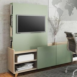 Rack com Painel de TV e Estante Aurora - Aveiro/Verde - Be Mobiliario - 1