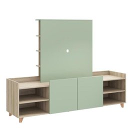 Rack com Painel de TV e Estante Aurora - Aveiro/Verde - Be Mobiliario - 3