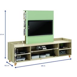 Rack com Painel de TV e Estante Aurora - Aveiro/Verde - Be Mobiliario - 2