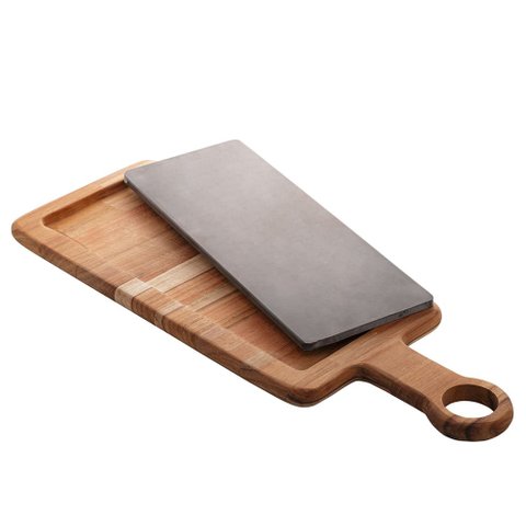 Tábua madeira teca c/pedra ardósia 46x16x2cm