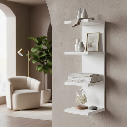 Torre 4 Prateleiras 15cm MDF Branco Organizador Quarto Sala