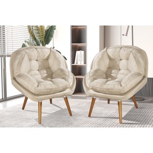 Conjunto 2 Poltronas Sênior Suede Premium Pés de Madeira:bege