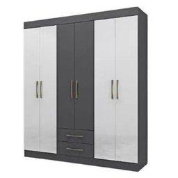 Guarda-Roupa Casal 6 Portas 2 Gavetas Chile Niquel e Branco - 1