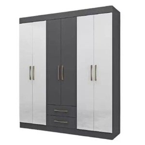 Guarda-Roupa Casal 6 Portas 2 Gavetas Chile Niquel e Branco