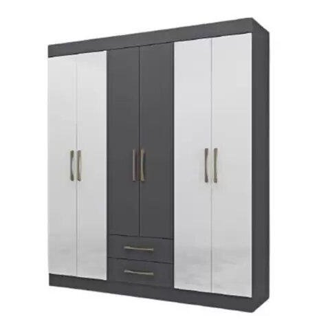Guarda-Roupa Casal 6 Portas 2 Gavetas Chile Niquel e Branco