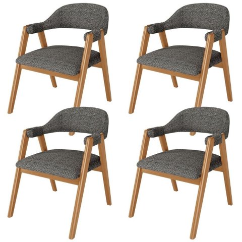 Kit 4 Cadeiras de Jantar e Estar Living Estofada Nadja L02 Linho Mescla Chumbo - Lyam Decor