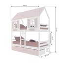 Ver imagem 4 de Beliche Casinha Bela com 2 Gavetas Rosa - Madeira Maciça Branco/rosa | Housin