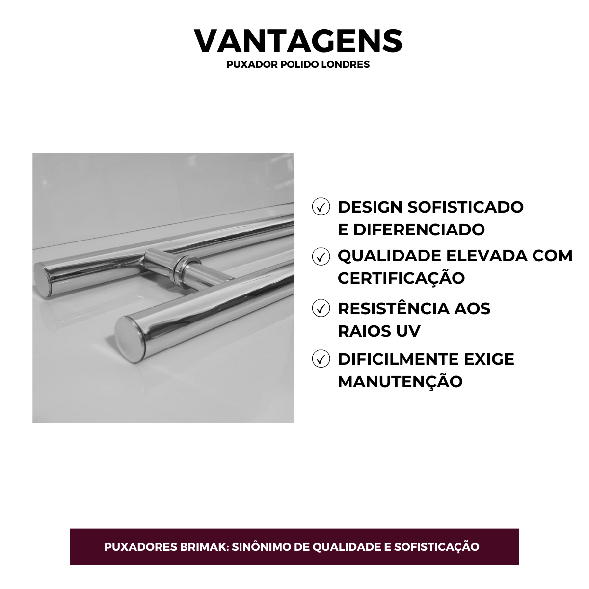 Puxador de Alumínio para Portas Polido Londres 60cm Brimak - 2