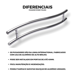 Puxador de Alumínio para Portas Polido Sydney 80cm Brimak - 2
