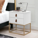Ver imagem 3 de Mesa de Cabeceira com Gavetas 45cm Unic Base Metálica Estilo Industrial:branco/dourado