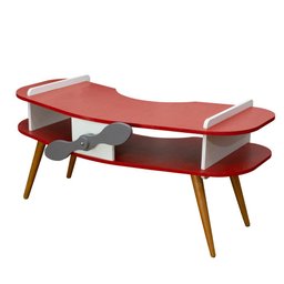 Conjunto Mesa e Cadeira Infantil Pés Palito Formato Avião:vermelho-branco-marrom - 2