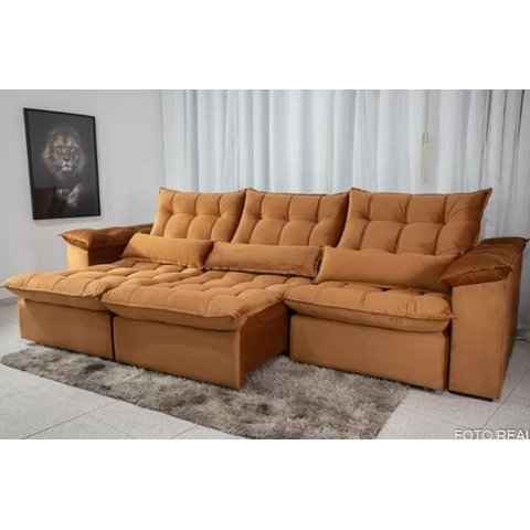 Sofá Retrátil e Reclinável 3,20m em Tecido Veludo C/ Pillow Nos Braços e Molas Ensacadas Bonel/d33:t