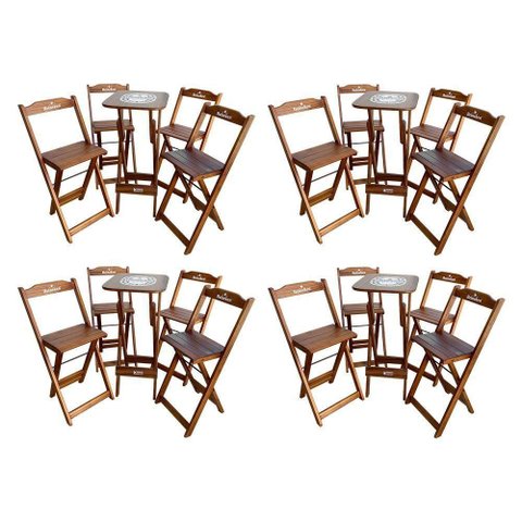 Kit 4 Conjuntos Bistrô Mesa com 4 Banquetas Dobráveis de Madeira Personalizada Hei - Imbuia