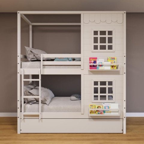 Treliche Casinha Reta com 02 Janelas Madeira Maciça Branco Housin