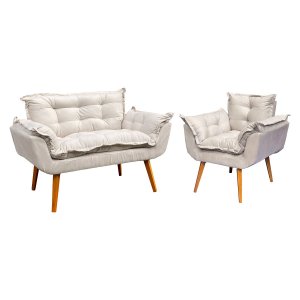 Kit Namoradeira Manicure + Poltrona Decorativa para Sala Recepção Consultório Alice Suede