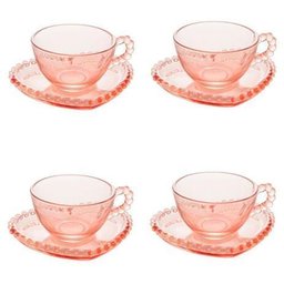 4 Xícaras de Chá Wolff Pearl Coração de Cristal Rosa 180ml - 1
