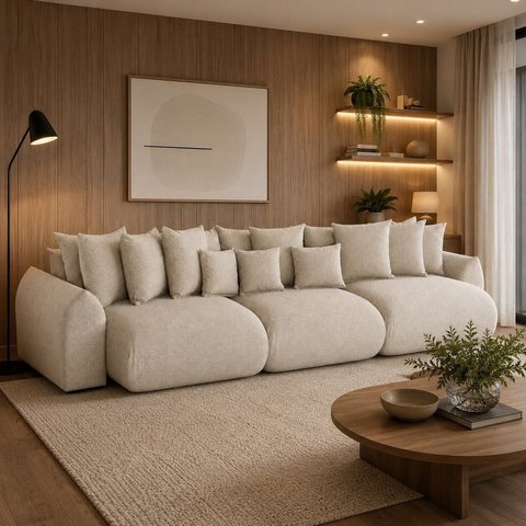 Sofá Retrátil 6 Lugares Linho Armani 2,90 Mts Areia